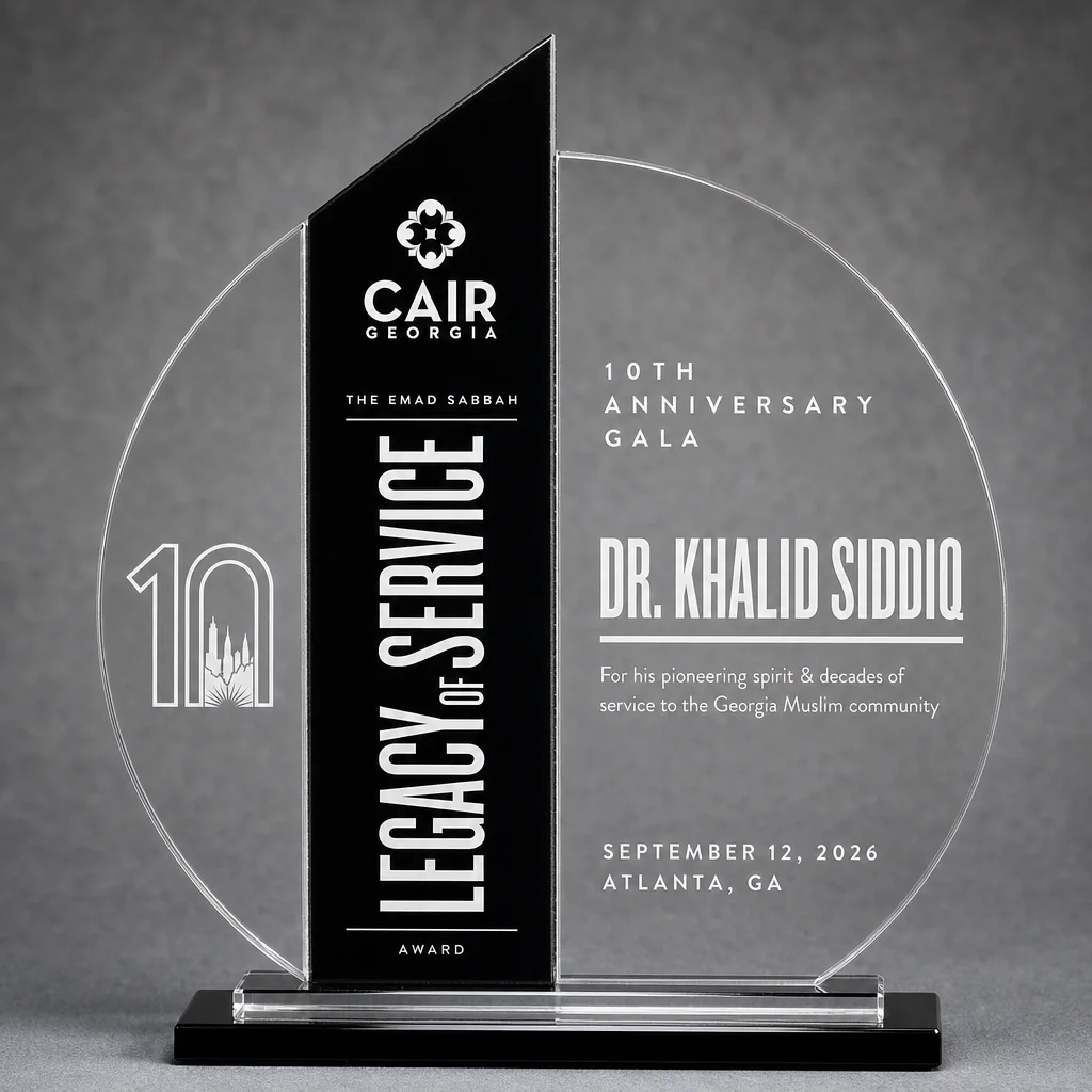 The Legacy of Service Award trophy for Dr. Khalid Siddiq